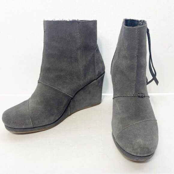 Toms Desert Wedge High Dark Suede Boots Size 8 - Picture 5 of 11